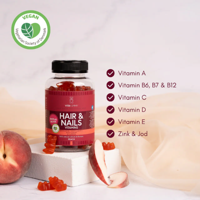 VitaYummy Hair & Nails Peach, 60 stk.